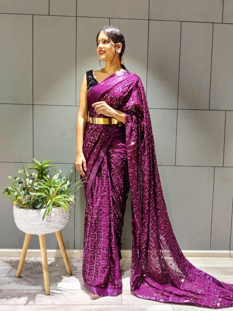 1 min ready to wear rangoli silk sequins saree -Silk Saree RAMA BLUE women's fashion mart