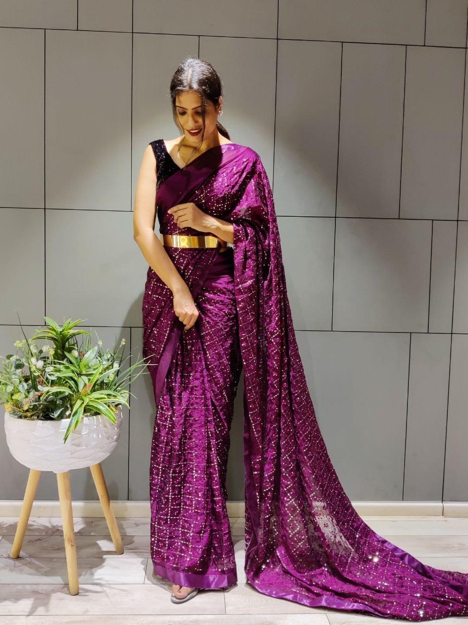 1 min ready to wear rangoli silk sequins saree -Silk Saree RAMA BLUE women's fashion mart