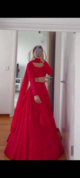Royal red Georgette Embellished With Embroidery And Sequins Work lehenga choli -Lehenga Choli Default Title women's fashion mart