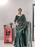 1 min ready to wear Georgette Embellished with Sequins Work lehenga saree -Georgette Saree BOTTLE GREEN women's fashion mart