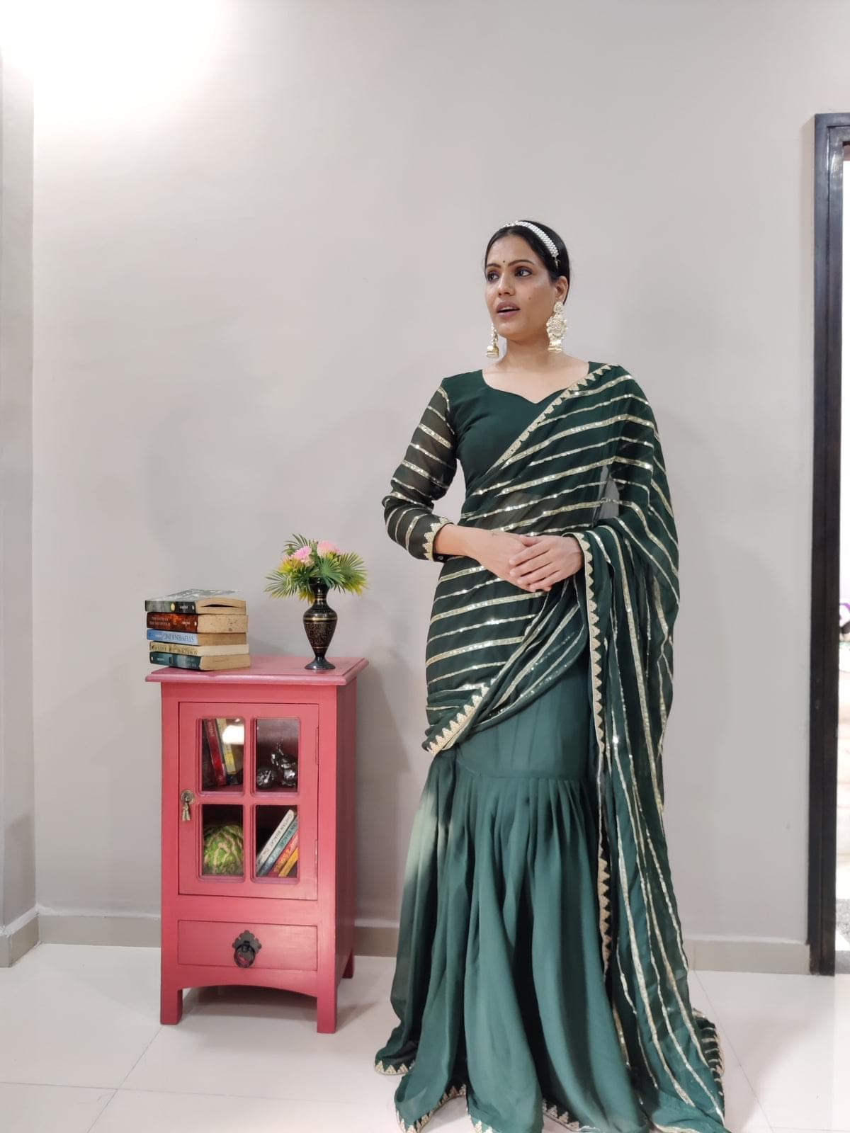 1 min ready to wear Georgette Embellished with Sequins Work lehenga saree -Georgette Saree RANI women's fashion mart