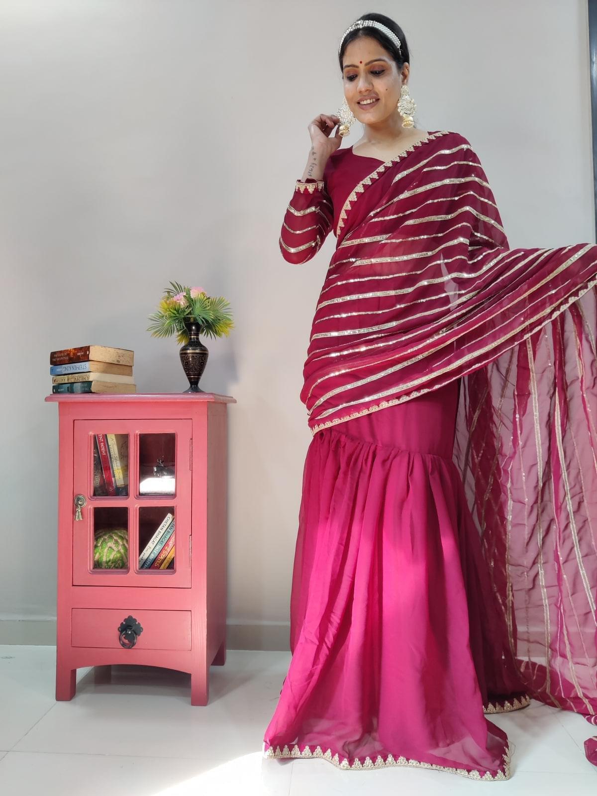1 min ready to wear Georgette Embellished with Sequins Work lehenga saree -Georgette Saree RANI women's fashion mart