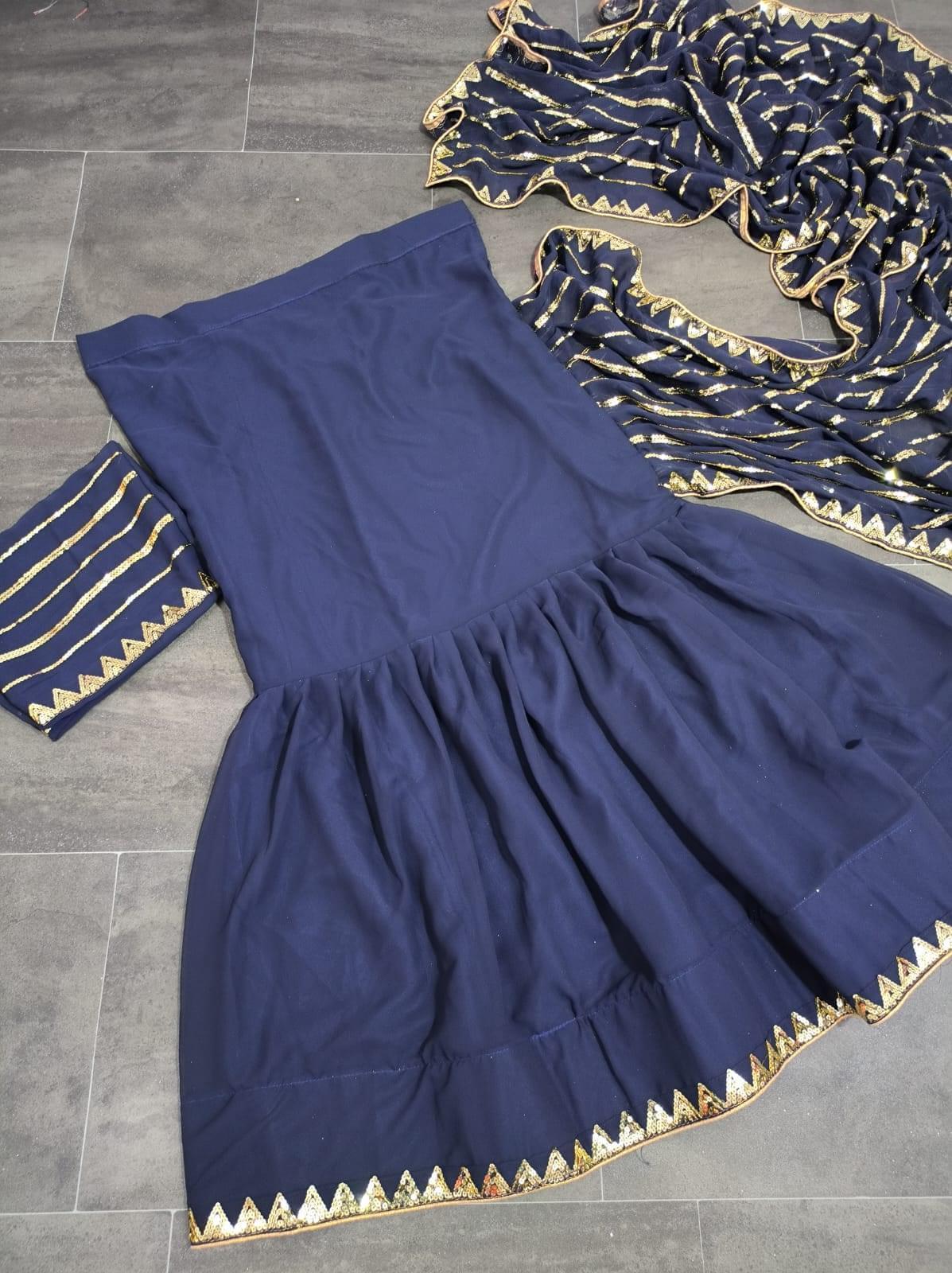 1 min ready to wear Georgette Embellished with Sequins Work lehenga saree -Georgette Saree NAVY BLUE women's fashion mart