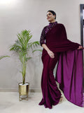 ready to wear velvet saree with jacket style blouse -Silk Saree BLACK women's fashion mart