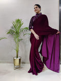 ready to wear velvet saree with jacket style blouse -Silk Saree BLACK women's fashion mart