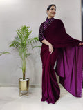 ready to wear velvet saree with jacket style blouse -Silk Saree BLACK women's fashion mart