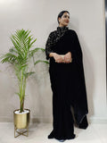 ready to wear velvet saree with jacket style blouse -Silk Saree BLACK women's fashion mart