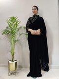 ready to wear velvet saree with jacket style blouse -Silk Saree BLACK women's fashion mart