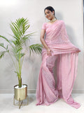 1Min ready to wear With Heavy Zari And sequence Work saree -Silk Saree PINK women's fashion mart