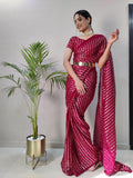 1Min ready to wear With Heavy Zari And sequence Work saree -Silk Saree RED women's fashion mart