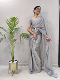 1Min ready to wear With Heavy Zari And sequence Work saree -Silk Saree RED women's fashion mart