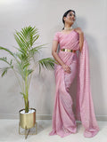 1Min ready to wear With Heavy Zari And sequence Work saree -Silk Saree RED women's fashion mart
