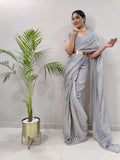 1Min ready to wear With Heavy Zari And sequence Work saree -Silk Saree SILVER women's fashion mart
