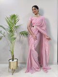 1Min ready to wear With Heavy Zari And sequence Work saree -Silk Saree RED women's fashion mart