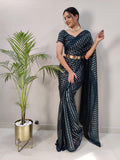 1Min ready to wear With Heavy Zari And sequence Work saree -Silk Saree BOTTLE GREEN women's fashion mart