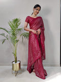 1Min ready to wear With Heavy Zari And sequence Work saree -Silk Saree RED women's fashion mart
