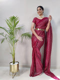 1Min ready to wear With Heavy Zari And sequence Work saree -Silk Saree RED women's fashion mart
