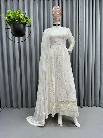 embroidery and sequence work suit -Designer Suit WHITE women's fashion mart