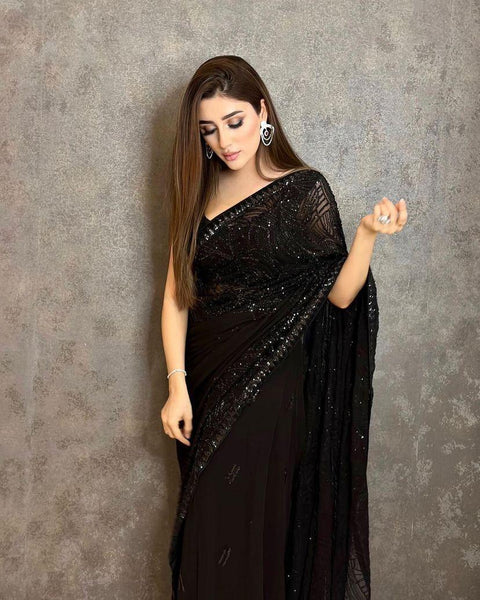 black colour sequence work saree -Georgette Saree Default Title women's fashion mart