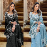 chain with pearl work suit -Designer Suit BLACK women's fashion mart