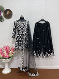 chain with pearl work suit -Designer Suit BLACK women's fashion mart