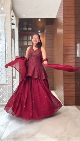 thread with sequence work top lehenga choli -Lehenga Choli Default Title women's fashion mart
