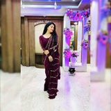 Boutique style ready to wear ruffle saree -Georgette Saree Default Title women's fashion mart