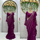 Boutique style ready to wear ruffle saree -Georgette Saree Default Title women's fashion mart