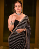 Party wear sequence work black saree -Georgette Saree Black women's fashion mart