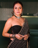Party wear sequence work black saree -Georgette Saree Black women's fashion mart
