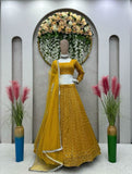 Mustard yellow heavy embroidery sequence work lehenga choli -Lehenga Choli Default Title women's fashion mart