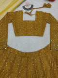 Mustard yellow heavy embroidery sequence work lehenga choli -Lehenga Choli Default Title women's fashion mart