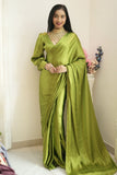1-Min Satin Ready To Wear Saree With Blouse Piece  women's fashion mart