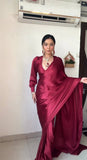 1-Min Satin Ready To Wear Saree With Blouse Piece  women's fashion mart