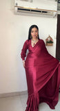 1-Min Satin Ready To Wear Saree With Blouse Piece  women's fashion mart