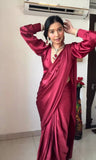 1-Min Satin Ready To Wear Saree With Blouse Piece  women's fashion mart