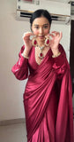 1-Min Satin Ready To Wear Saree With Blouse Piece  women's fashion mart