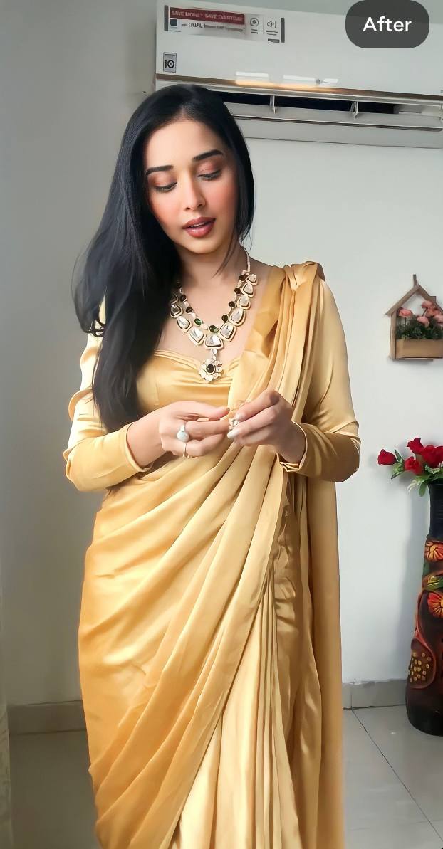 1-Min Satin Ready To Wear Saree With Blouse Piece  women's fashion mart