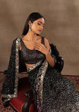 Black colour embroidery work with full sequence work saree -fancy silk Black women's fashion mart