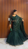 Dark green colour ready to wear lehenga saree -Georgette Saree green women's fashion mart