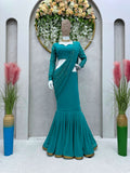 Blue colour ready to wear lehenga saree -Georgette Saree Blue women's fashion mart