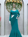 Blue colour ready to wear lehenga saree -Georgette Saree Blue women's fashion mart