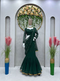 Dark green colour ready to wear lehenga saree -Georgette Saree green women's fashion mart