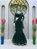 Dark green colour ready to wear lehenga saree -Georgette Saree green women's fashion mart