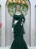 Dark green colour ready to wear lehenga saree -Georgette Saree green women's fashion mart