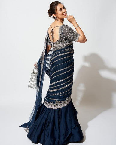 Delightful Blue Color Vichitra Ready To Wear Lehenga Saree  women's fashion mart