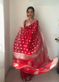 Red Colour 1-Min Cotton Silk Ready To Wear Saree With Blouse Piece -Ready to Wear Saree Default Title women's fashion mart