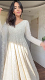 Anishka Lucknowi Embroidered Georgette Anarkali Fully Stitched Suit Set Off White -Clothing XS [34] / OFF-WHITE women's fashion mart