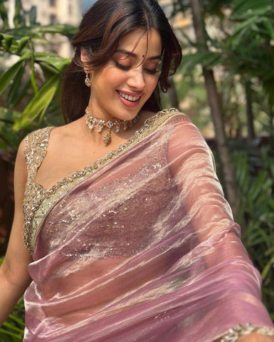 Baby Pink Colour Saree With Golden Border -PARTY WEAR SAREE Default Title women's fashion mart