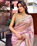 Baby Pink Colour Saree With Golden Border -PARTY WEAR SAREE Default Title women's fashion mart